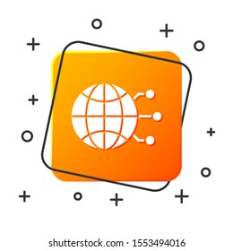 White Global technology or social network icon isolated on white background. Orange square button. Vector Illustration
