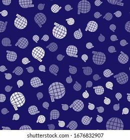 White Global technology or social network icon isolated seamless pattern on blue background.  Vector Illustration