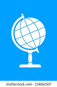 White globe icon on blue background  