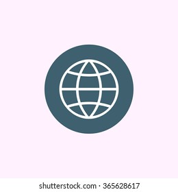 White globe icon on blue circle background, modern creative style