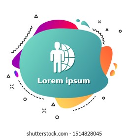 White Globe and people icon isolated on white background. Global business symbol. Social network icon. Abstract banner with liquid shapes. Vector Illustration