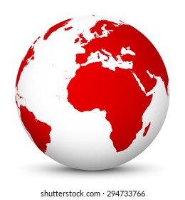 White Globe with Red Continents and smooth Shadow on White Background - Vector Illustration