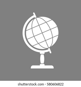 White globe vector icon on grey background
