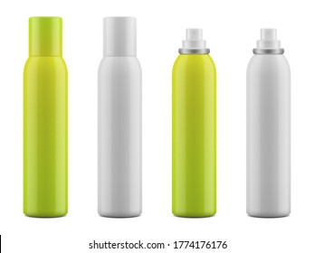 
White Glossy Aluminum Spray Bottle For Deodorant, Hair Spray. Mockup Packaging For Cosmetics. Vector EPS 10.