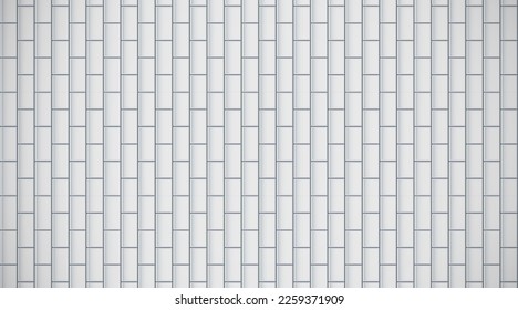 Pared de ladrillo blanco brillante con azulejos verticales de cerámica rectangular patrón de fondo horizontal. Interior, cuarto de baño y pared de cocina se repiten texturas. Vector elegante fondo brillante de pared de ladrillo