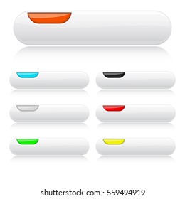 White glossy buttons. Oval colored web icons with reflections. 3d Vector illustration on white background