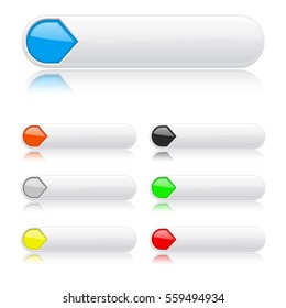 White glossy buttons. Oval colored web icon with reflections. 3d Vector illustration on white background