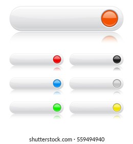 White glossy buttons.  Oval colored web icon with reflections. 3d Vector illustration on white background