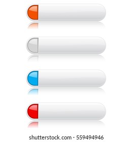 White glossy buttons. Oval colored web icon with reflections. 3d Vector illustration on white background