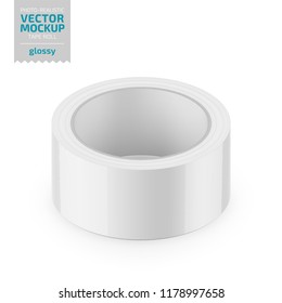 White glossy cello tape roll. Photo-realistic packaging mockup template Vector 3d illustration.