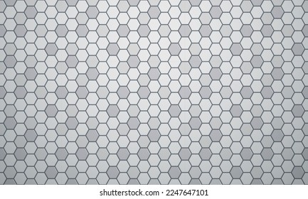 Láminas hexagonales de cerámica blanca brillante patrón de fondo horizontal. Vector moderno interior de casa, baño y textura de pared de cocina.Realismo gris brillante fondo de pared de mosaico hexagonal.