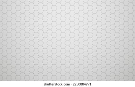 White glossy ceramic hexagon tiles pattern horizontal background. Modern home interior, bathroom and kitchen wall texture. Vector gray shiny hexagonal mosaic wall background.