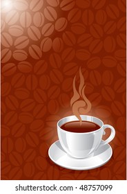 white glossy cup with strong coffee or tea, vector illustration