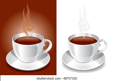 white glossy cup with strong coffee or tea, vector illustration