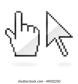 White glossy cursor and hand with shadow on white
