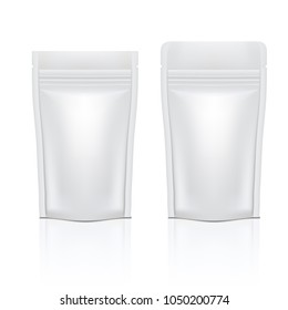 White Glossy Foil Doy Pack With Zipper For Food Or Cosmetics. EPS10 Vector