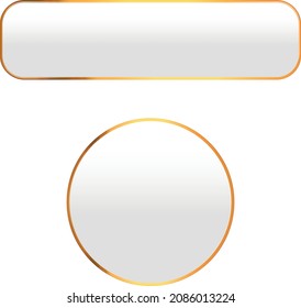 White glossy frames. Golden glossy buttons with white background on transparent background.