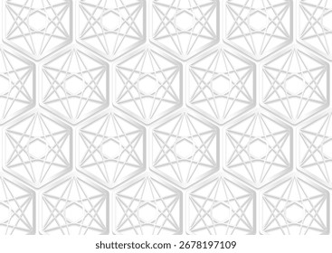 White glossy geometric hexagonal pattern abstract tech background. Vector graphic design