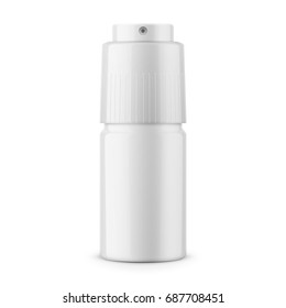 White glossy metal deodorant spray bottle. 40 ml. Realistic packaging mockup template. Front view. Vector illustration.