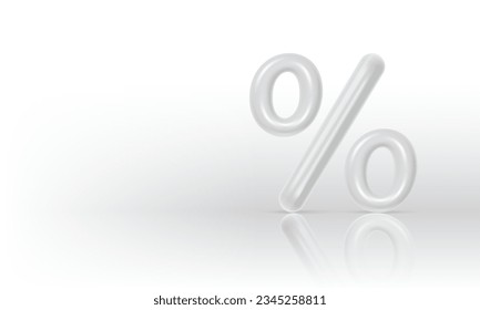 White glossy percent sign with reflection. Discount percentage. Loans, installments economy and finance concept. Vector 3D illustration.