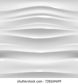 White glossy plasitic seamless texture. Wavy background. 3D Vector pattern.
