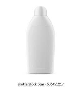 White glossy plastic bottle for liquid laundry detergent, bleach, vanish liquid or fabric softener. 450 ml. Realistic packaging mockup template. Vector illustration.