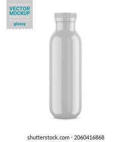 White glossy plastic bottle. Photorealistic packaging mockup template. Vector 3d illustration. Contains an accurate mesh to wrap your artwork with the correct envelope distortion