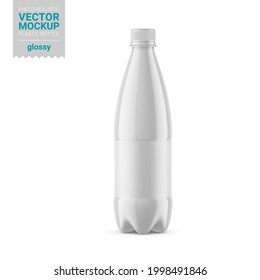 White glossy plastic bottle with screw cap. Photorealistic packaging mockup template. Vector 3d illustration. Contains an accurate mesh to wrap your artwork with the correct envelope distortion. svg