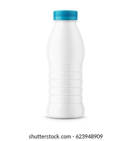 White glossy plastic bottle with screw cap for dairy products milk, drink yogurt, cream, dessert. 385 ml. Realistic packaging mockup template. Front view. Vector illustration. svg