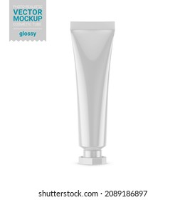 White glossy plastic cosmetic tube for cream, gel or paste. Photorealistic packaging mockup template. Contains an accurate mesh to wrap your artwork with the correct envelope distortion.