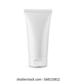 White glossy plastic tube for medicine or cosmetics - cream, gel, skin care, toothpaste. Realistic packaging mockup template. Side view. Vector illustration.