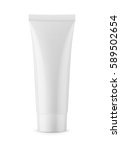 White glossy plastic tube with round cap for medicine or cosmetics - cream, gel, skin care, toothpaste. Realistic packaging mockup template. Front view. Vector illustration.