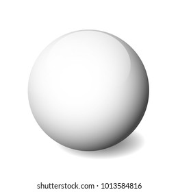 White glossy sphere, ball or orb. 3D vector object with dropped shadow on white background.