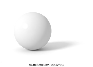 White Glossy Sphere With Long Shadow. 3D Vector Illustration.