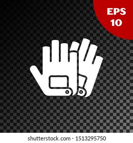 White Gloves icon isolated on transparent dark background. Extreme sport. Sport equipment.  Vector Illustration
