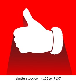 white gloves santa hand thumbs up with long shadow in red background