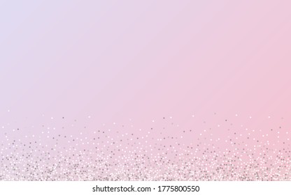 White Glow Falling Pink Background. Light Rain Texture. Silver Round Christmas Wallpaper. Sequin Vector Background.