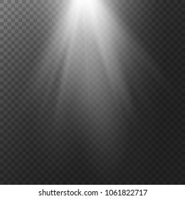 White glow light effect. Sun with rays and glow on transparent background. Vector illustration