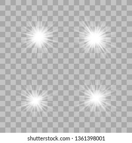 White glow light explodes on a transparent background. with ray. Transparent shining sun, bright flash. The center of a bright flash.