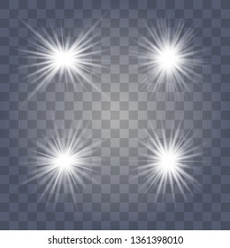 White glow light explodes on a transparent background. with ray. Transparent shining sun, bright flash. The center of a bright flash.