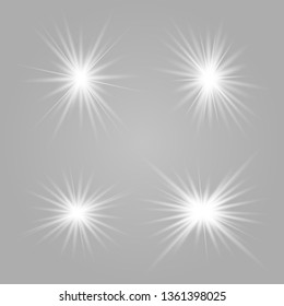 White glow light explodes on a transparent background. with ray. Transparent shining sun, bright flash. The center of a bright flash.