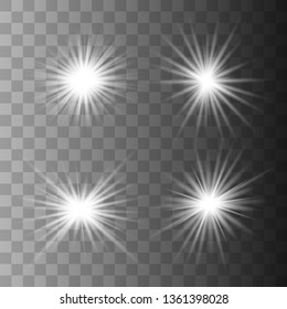 White glow light explodes on a transparent background. with ray. Transparent shining sun, bright flash. The center of a bright flash.