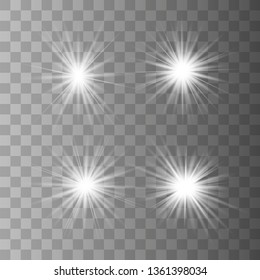 White glow light explodes on a transparent background. with ray. Transparent shining sun, bright flash. The center of a bright flash.