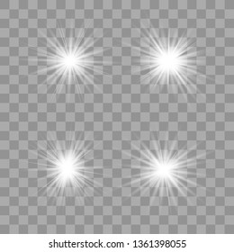 White glow light explodes on a transparent background. with ray. Transparent shining sun, bright flash. The center of a bright flash.