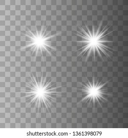 White glow light explodes on a transparent background. with ray. Transparent shining sun, bright flash. The center of a bright flash.