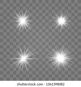 White glow light explodes on a transparent background. with ray. Transparent shining sun, bright flash. The center of a bright flash.