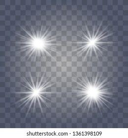 White glow light explodes on a transparent background. with ray. Transparent shining sun, bright flash. The center of a bright flash.