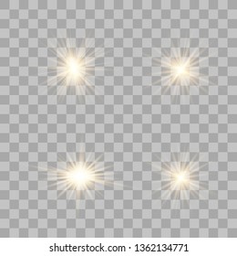 White glow light explodes on a transparent background. with ray. Transparent shining sun, bright flash. The center of a bright flash.