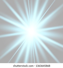 White glow light explodes on a transparent background. with ray. Transparent shining sun, bright flash. The center of a bright flash.