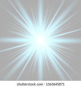 White glow light explodes on a transparent background. with ray. Transparent shining sun, bright flash. The center of a bright flash.
